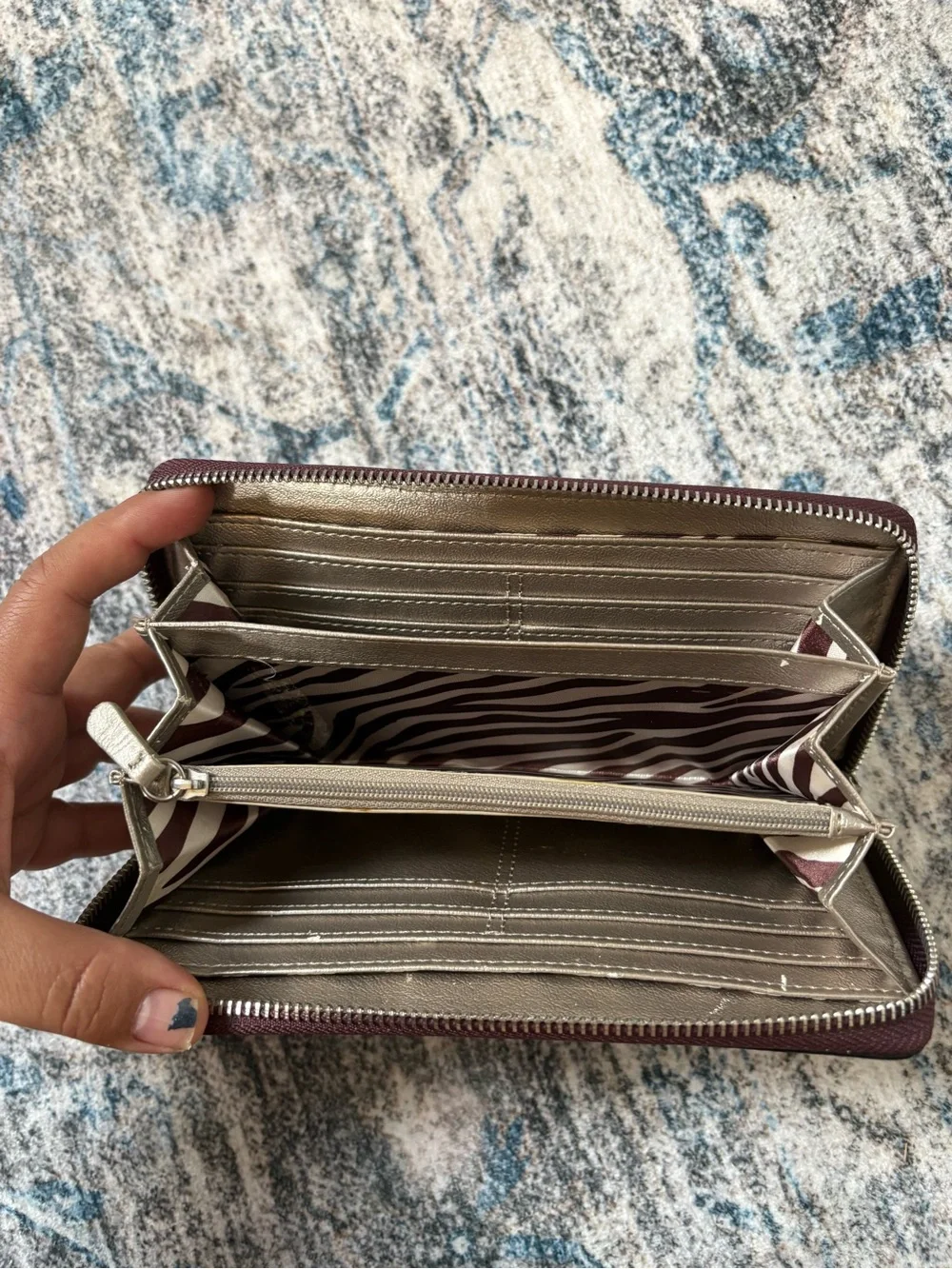 Dana Buchman Burgundy Pink Beige Striped Zip Wallet